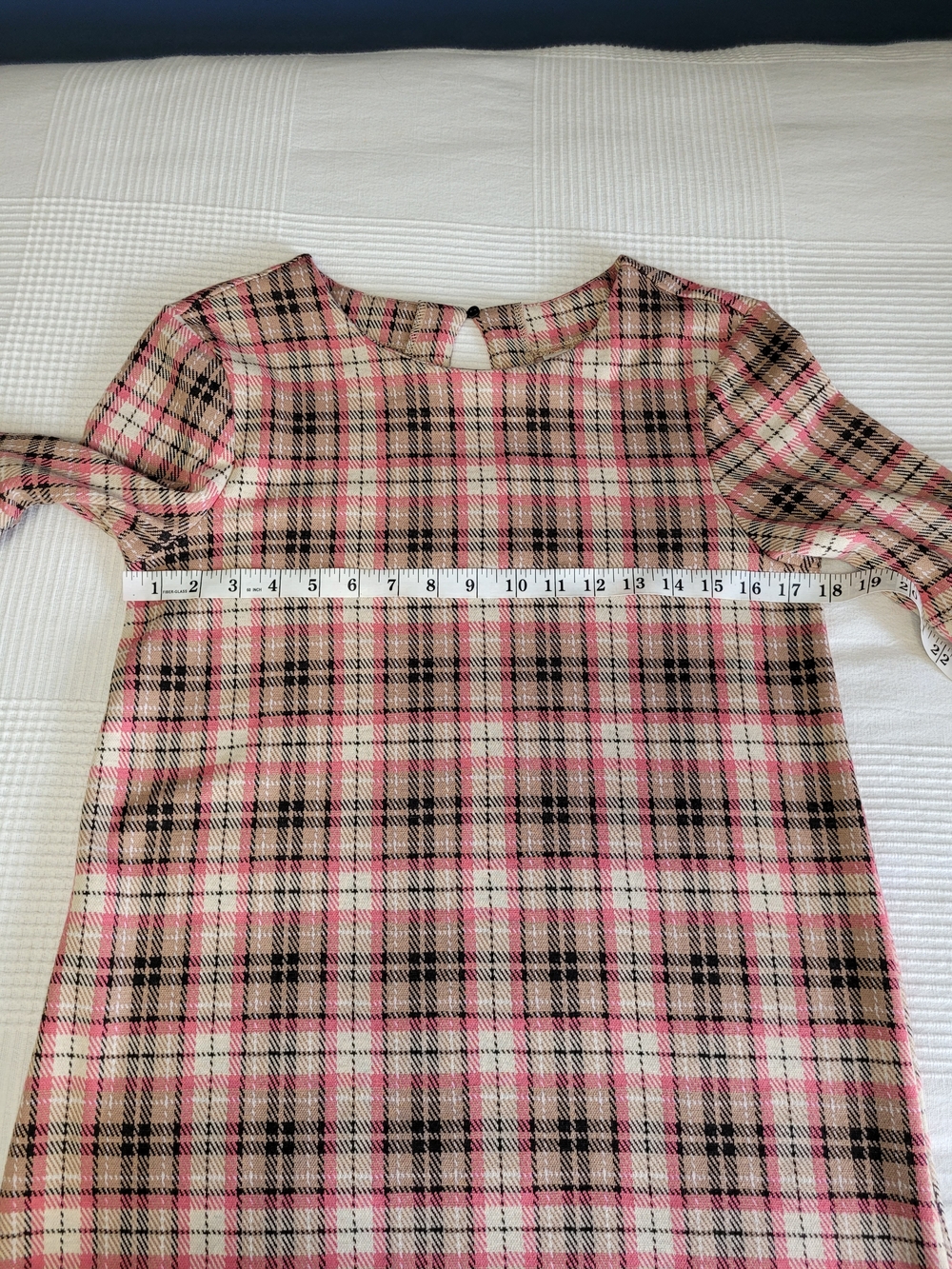 🍂 Twik Simons Pink Plaid Bell Sleeve Shift Dress Size L - EUC - Picture 8 of 11